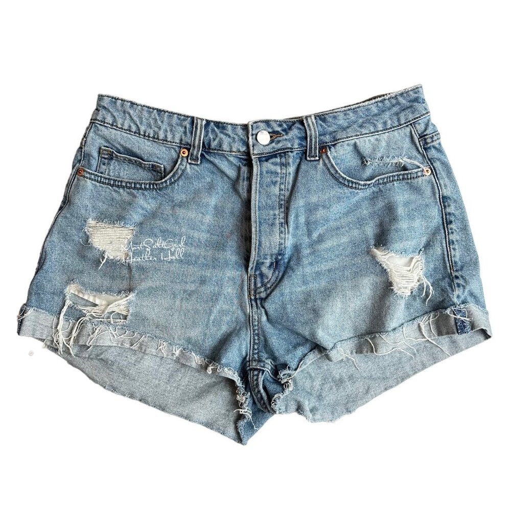 H&M Distressed Denim High-Waisted Shorts Size 10